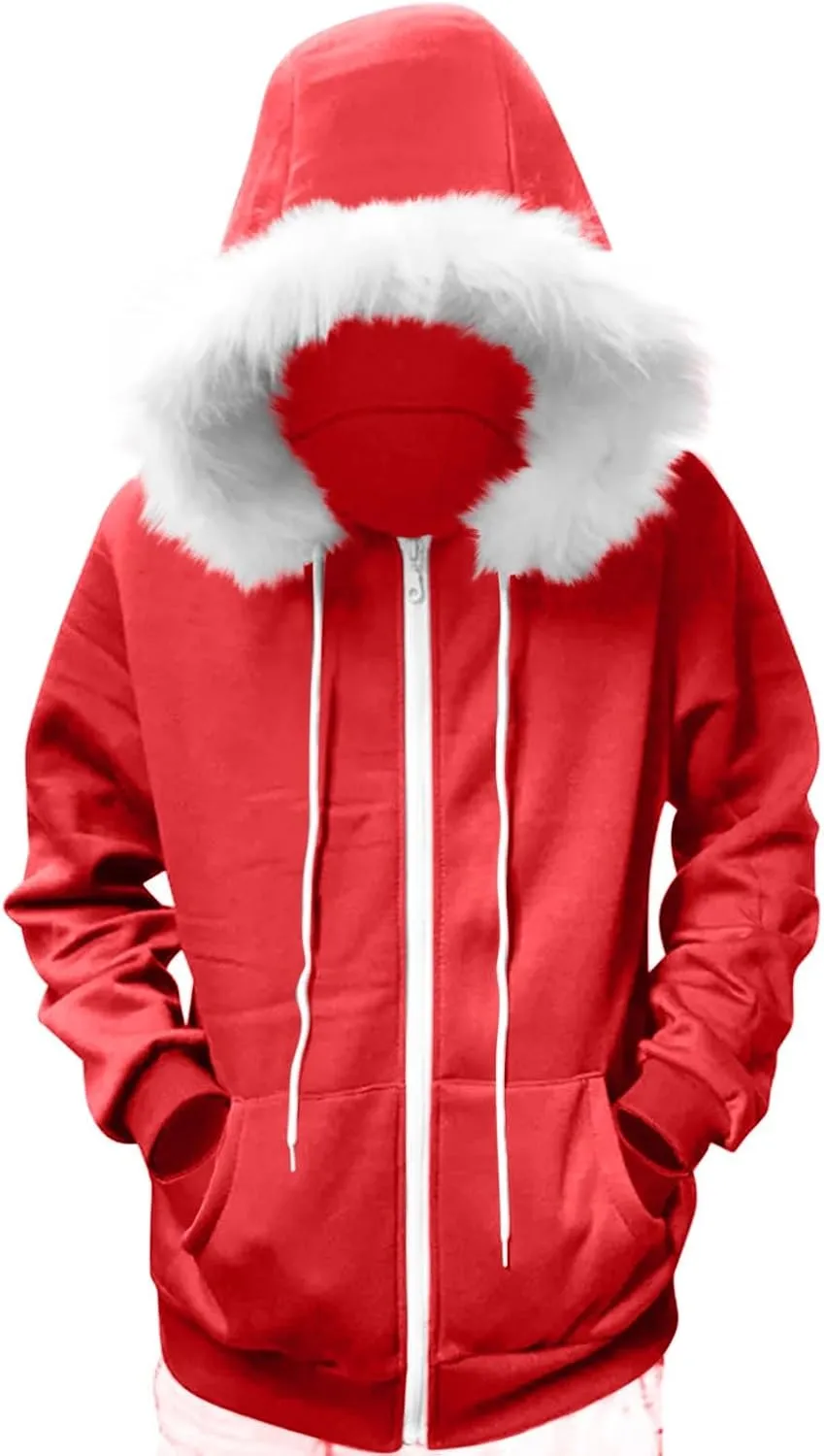 Women Furry Splicing Hoodies Fashion Hooded Sweatshirts with Pockets Zip Up Fleece Sweater Fall Winter Coats