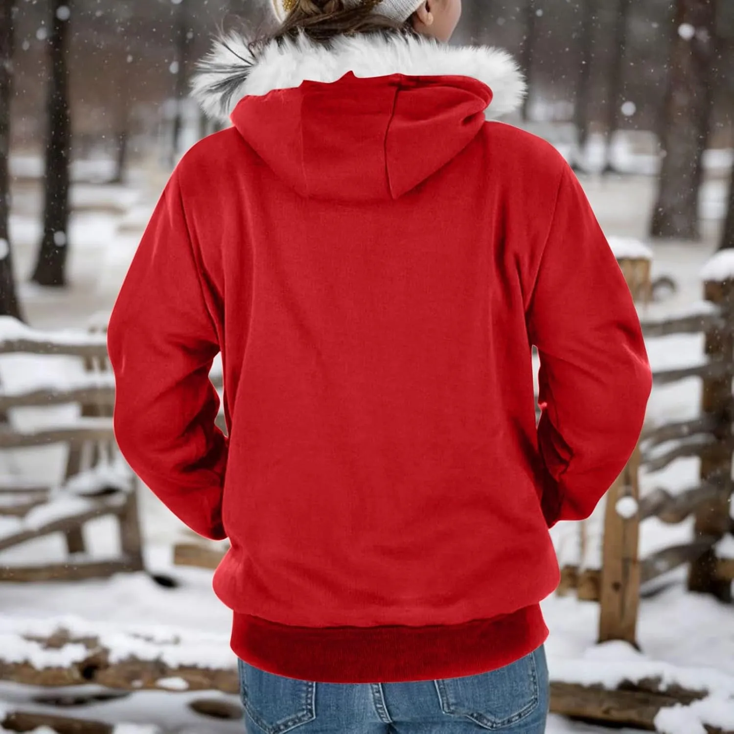 Women Furry Splicing Hoodies Fashion Hooded Sweatshirts with Pockets Zip Up Fleece Sweater Fall Winter Coats