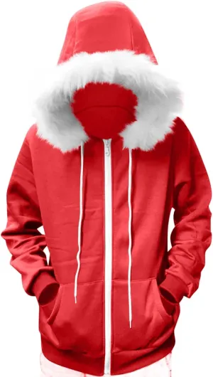 Women Furry Splicing Hoodies Fashion Hooded Sweatshirts with Pockets Zip Up Fleece Sweater Fall Winter Coats