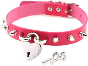 Women Punk Leather Choker Necklaces Gothic Rivet Rock Heart Lock Pendant Collar Necklaces Jewelry Gifts