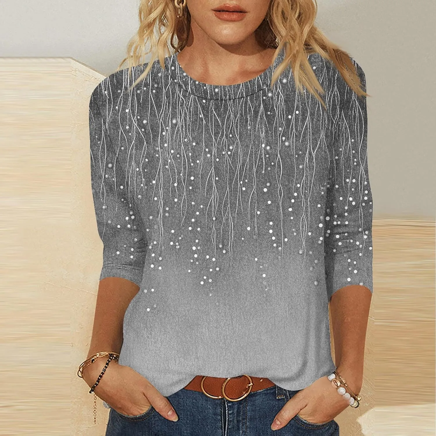 Womens 2025 Floral Boho Summer Tops 3/4 Length Sleeve Shirts Trendy Fashion Blouses Tunics Beach Vacation Clothes