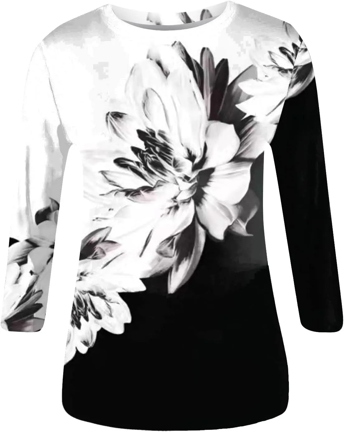 Womens 3/4 Sleeve Tops Womens Blouses Dressy Casual Loose Floral Print Pullover Tops Fall Fashion 2024