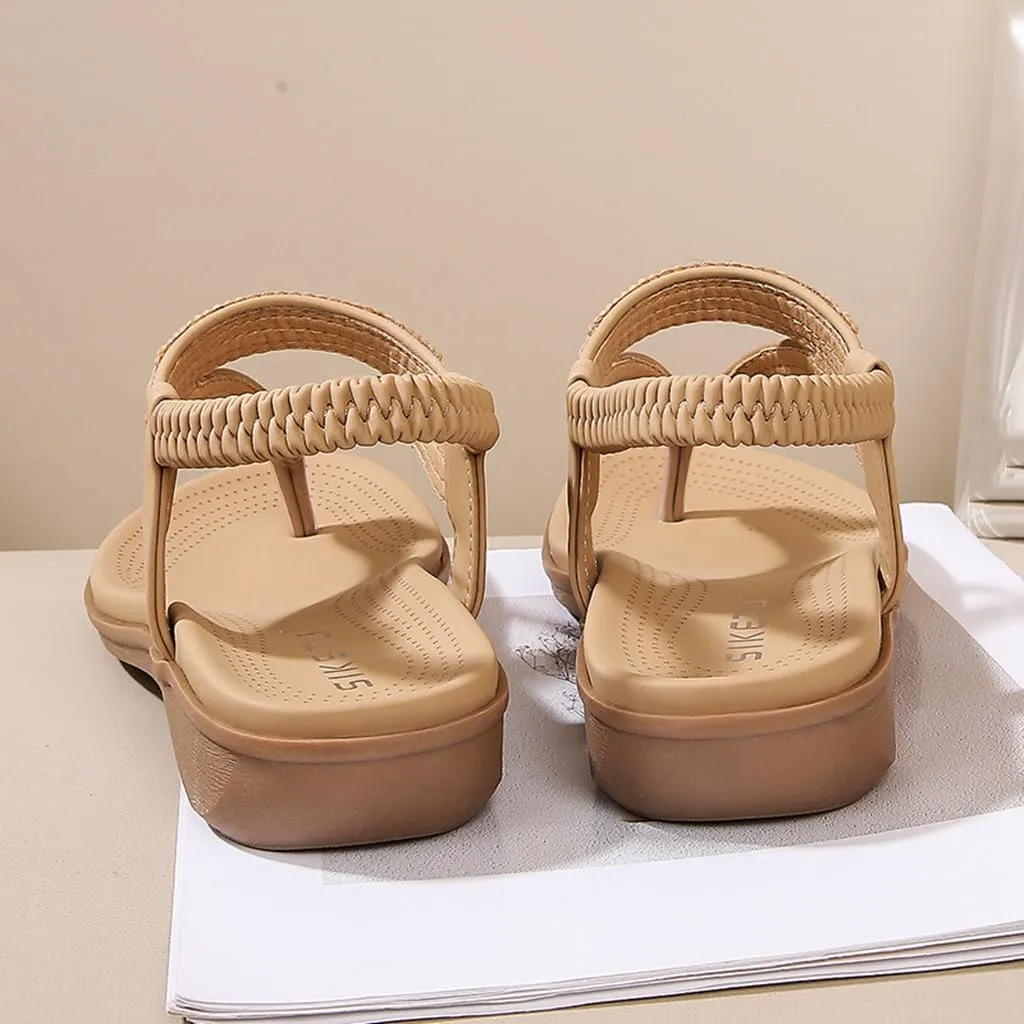 Women's Bohemian Rhinestone T-strap Flat Sandals Summer Comfortable Flipflops Embellished Beach Thong Sandal