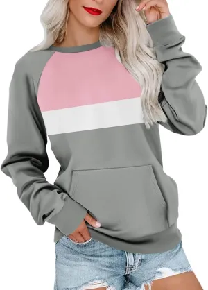 Womens Crewneck Sweatshirt Pullover Trendy Sweatshirts Cute Long Sleeve Y2k Fall Tops Outfits with Pockets