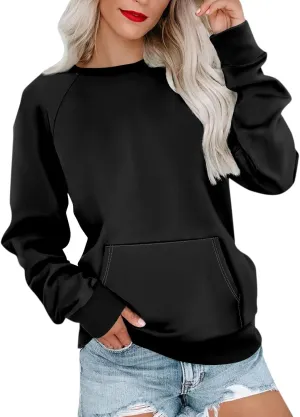 Women's Crewneck Sweatshirts Casual Long Sleeve Crewneck Tops Lightweight Pullover Sweaters with Pocket