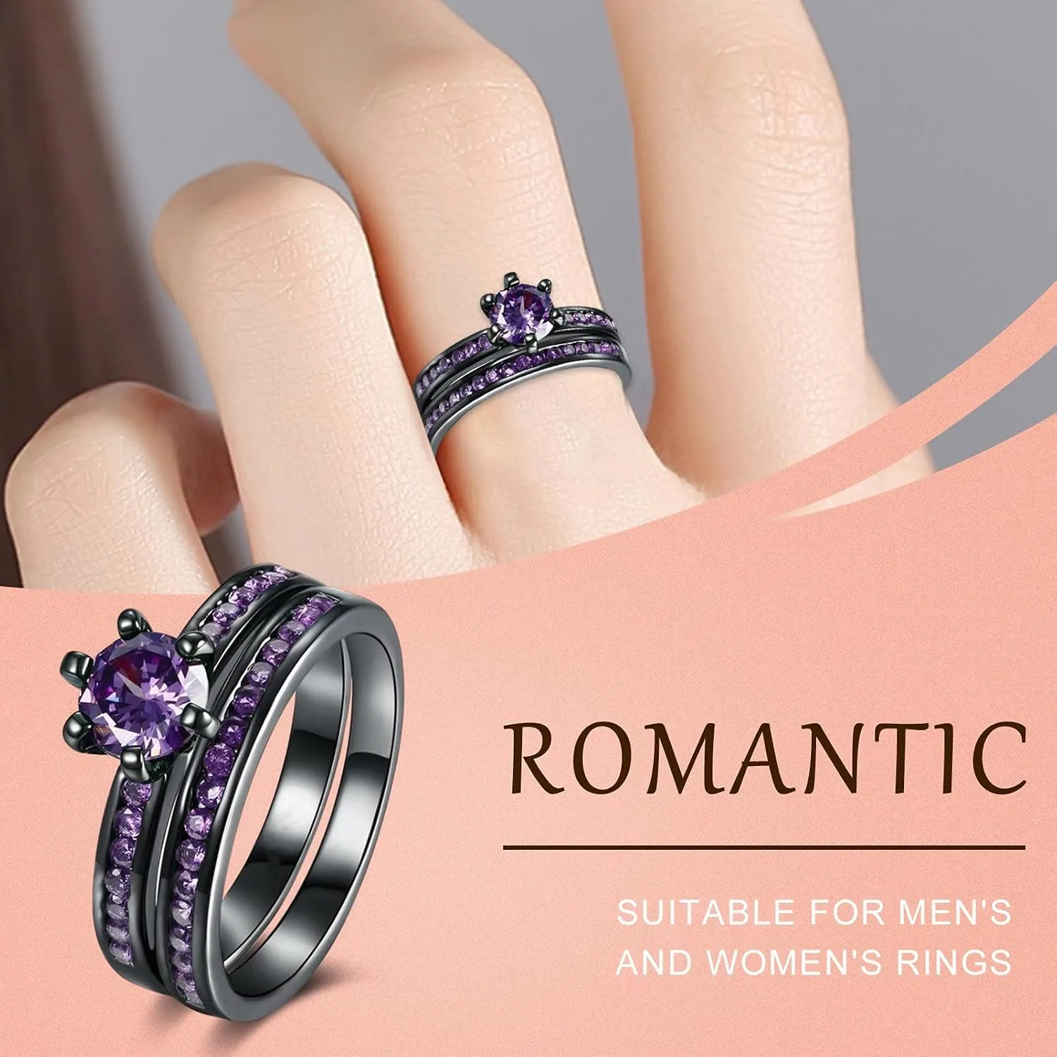Womens Cut Diamond Couple Ring Band Set, Promise Ring for Her Wedding Pormise Engagement Rings Set Wedding Band Jewelry