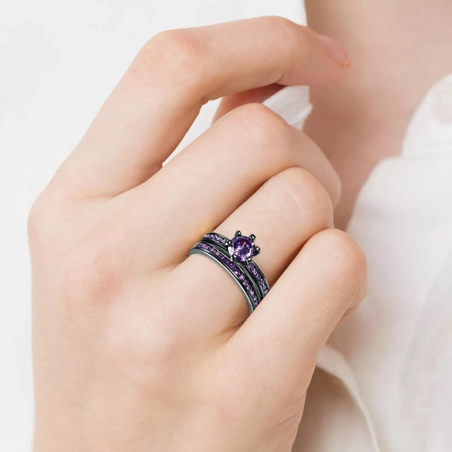 Womens Cut Diamond Couple Ring Band Set, Promise Ring for Her Wedding Pormise Engagement Rings Set Wedding Band Jewelry