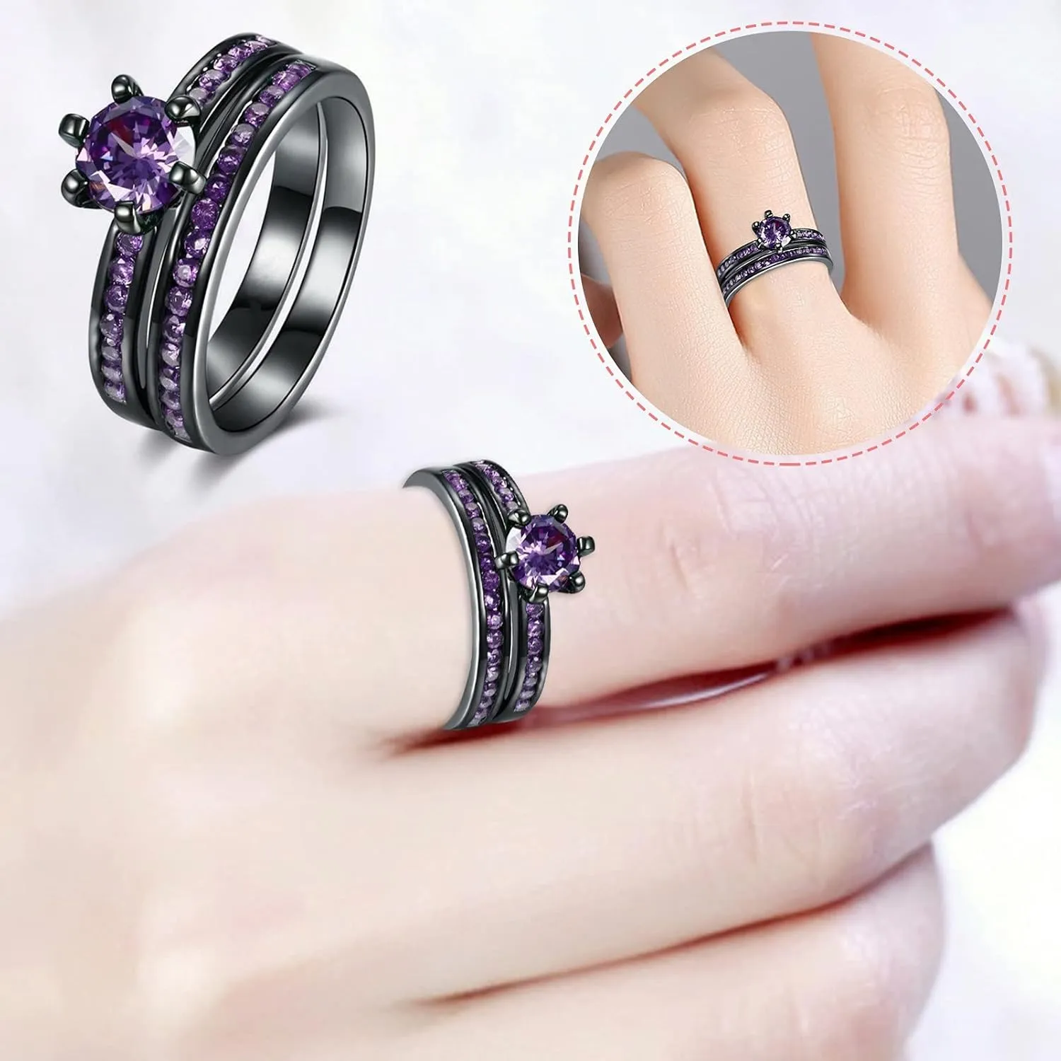 Womens Cut Diamond Couple Ring Band Set, Promise Ring for Her Wedding Pormise Engagement Rings Set Wedding Band Jewelry