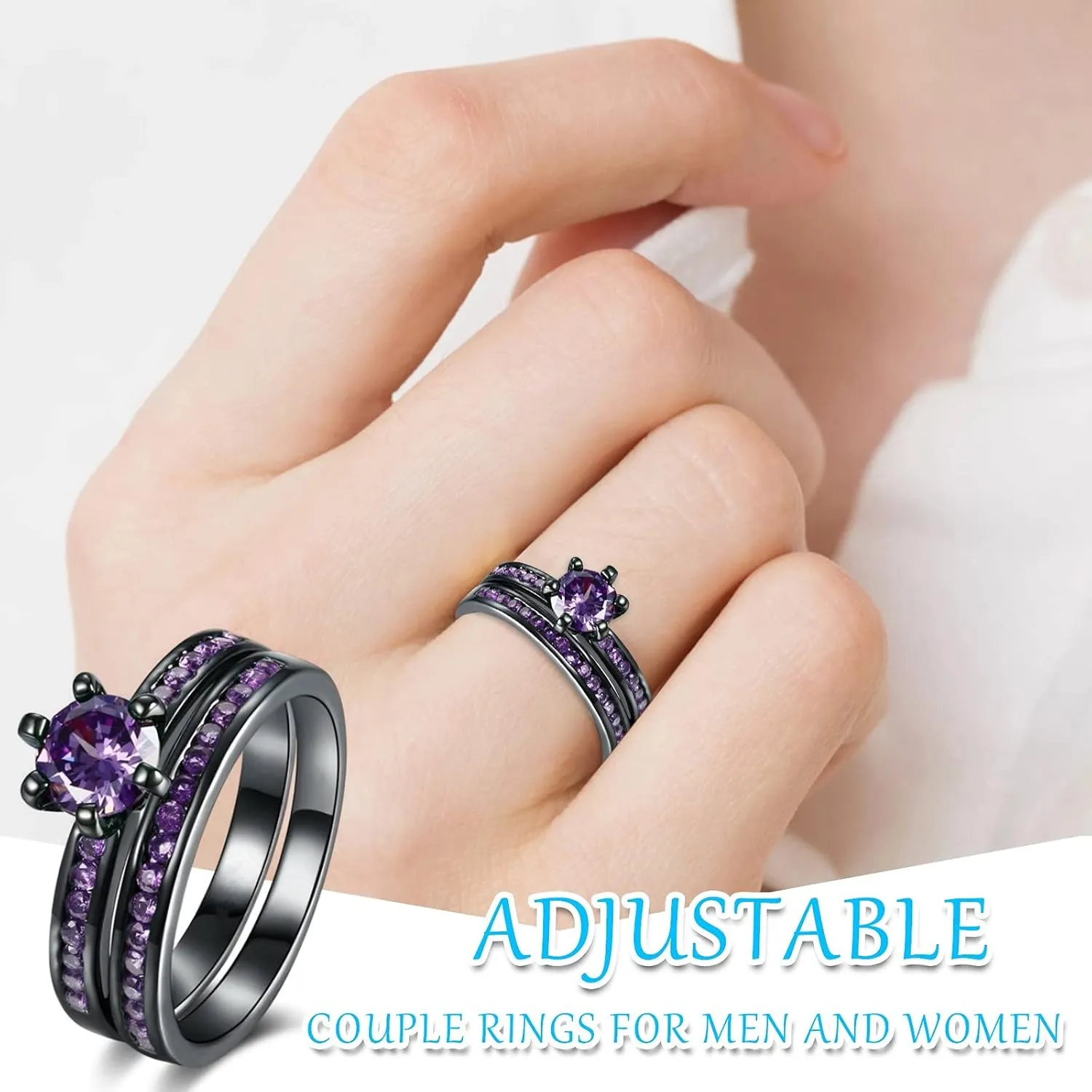 Womens Cut Diamond Couple Ring Band Set, Promise Ring for Her Wedding Pormise Engagement Rings Set Wedding Band Jewelry