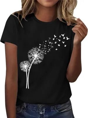 Women's Dandelion Printed Shirt Floral Summer Tops Loose Fit Casual Summer Outfits Soft Clothes 2025