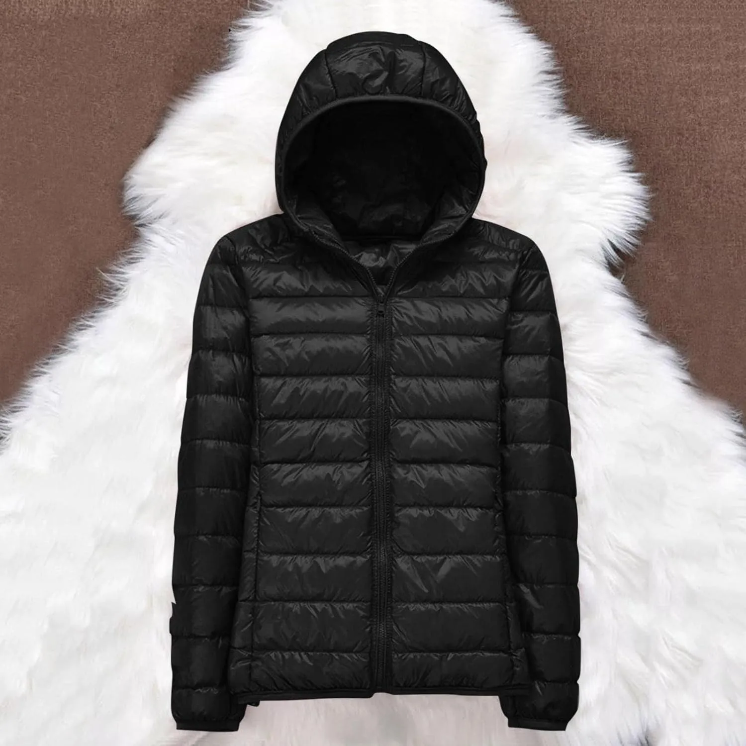 Women's Down Jacket Hooded Windproof Puffer Coat Packable Warm Winter Jacket Lightweight Ladies Parka Dowm Jacket Zipper