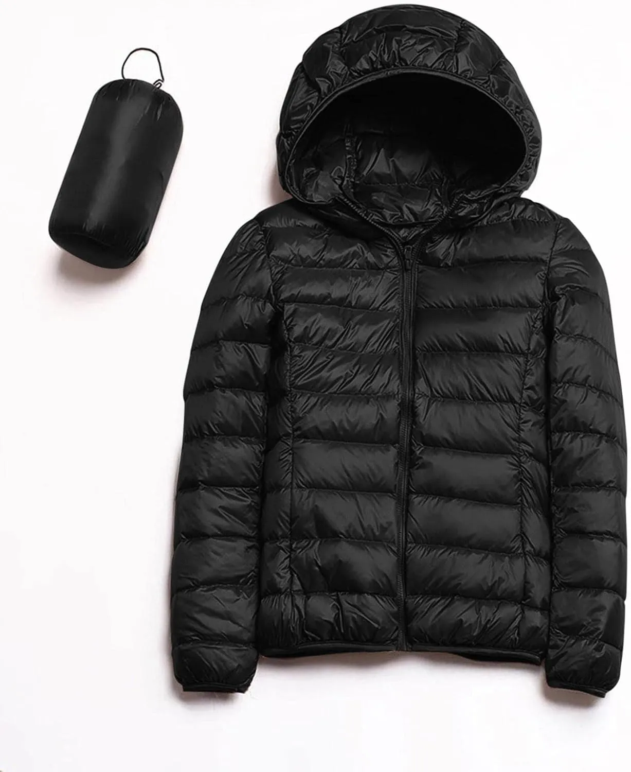 Women's Down Jacket Hooded Windproof Puffer Coat Packable Warm Winter Jacket Lightweight Ladies Parka Dowm Jacket Zipper