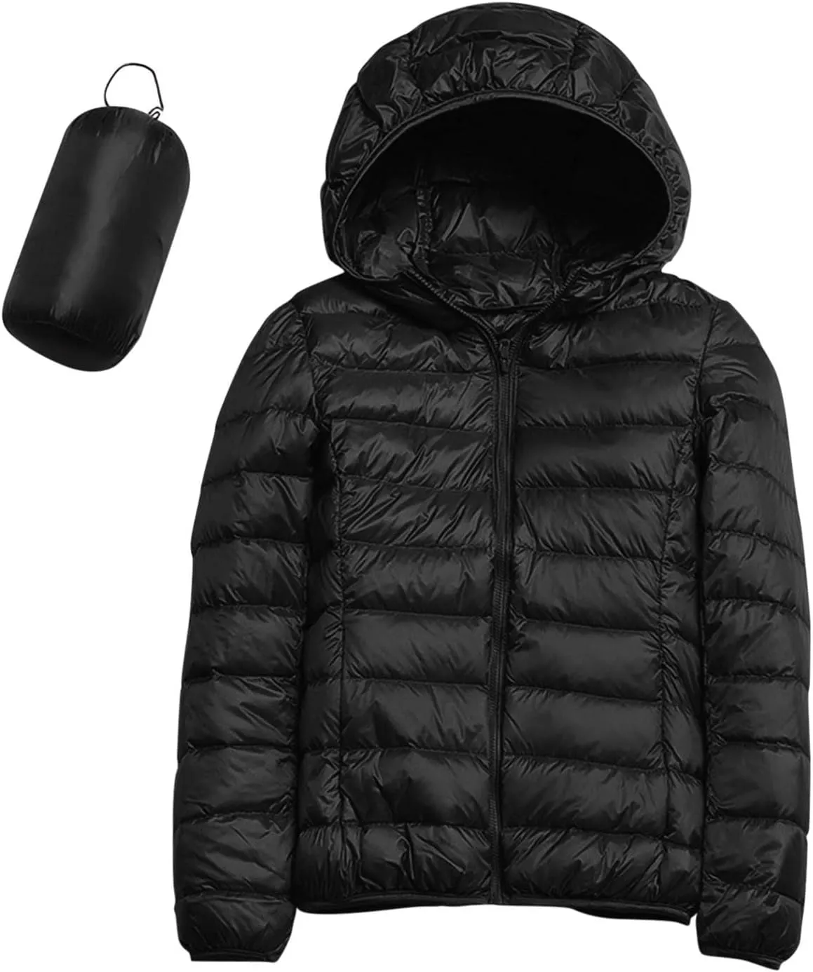Women's Down Jacket Hooded Windproof Puffer Coat Packable Warm Winter Jacket Lightweight Ladies Parka Dowm Jacket Zipper
