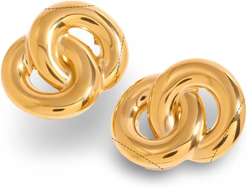 Women's Gold-Plated Stainless Steel Minimalist Interlocking Circles Stud Earrings