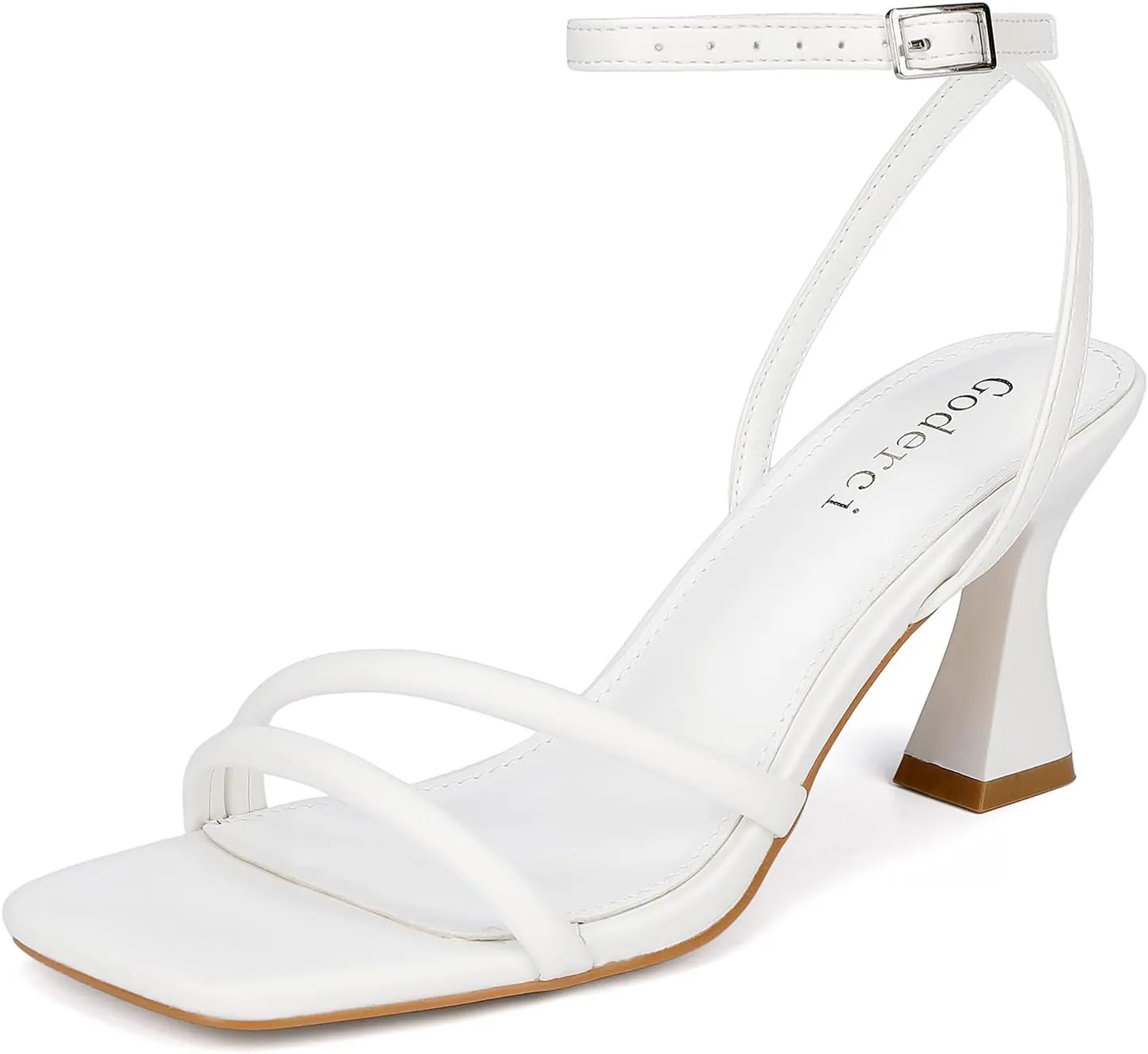 Women's Kitten Strappy Mid heels Square Open Toe Ankle Strap Heeled Sandals