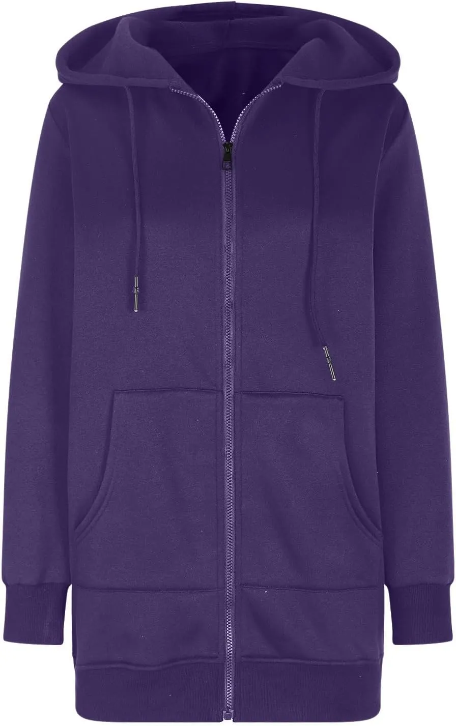 Womens Long Fleece Zip Up Jacket 2024 Fall Casual,Oversized Hoodie Sleeve Sweatshirt with Pockets Winter Coats