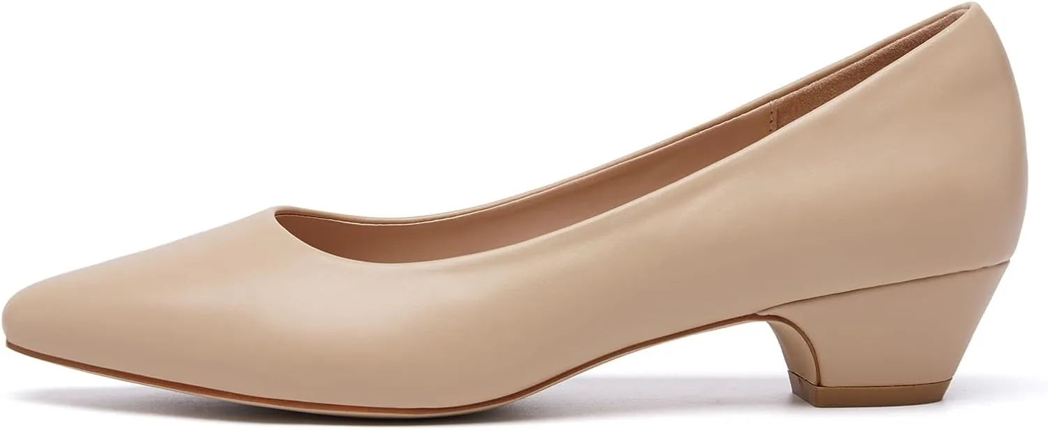 Women's Low Chunky Heels Pumps Comfortable Pointed Toe Dressy Work Shoes