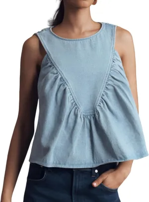 Womens Peplum Babydoll Denim Tops Casual Summer Sleeveless Flowy Jean Tops Loose Shirred Swing Tank Tops