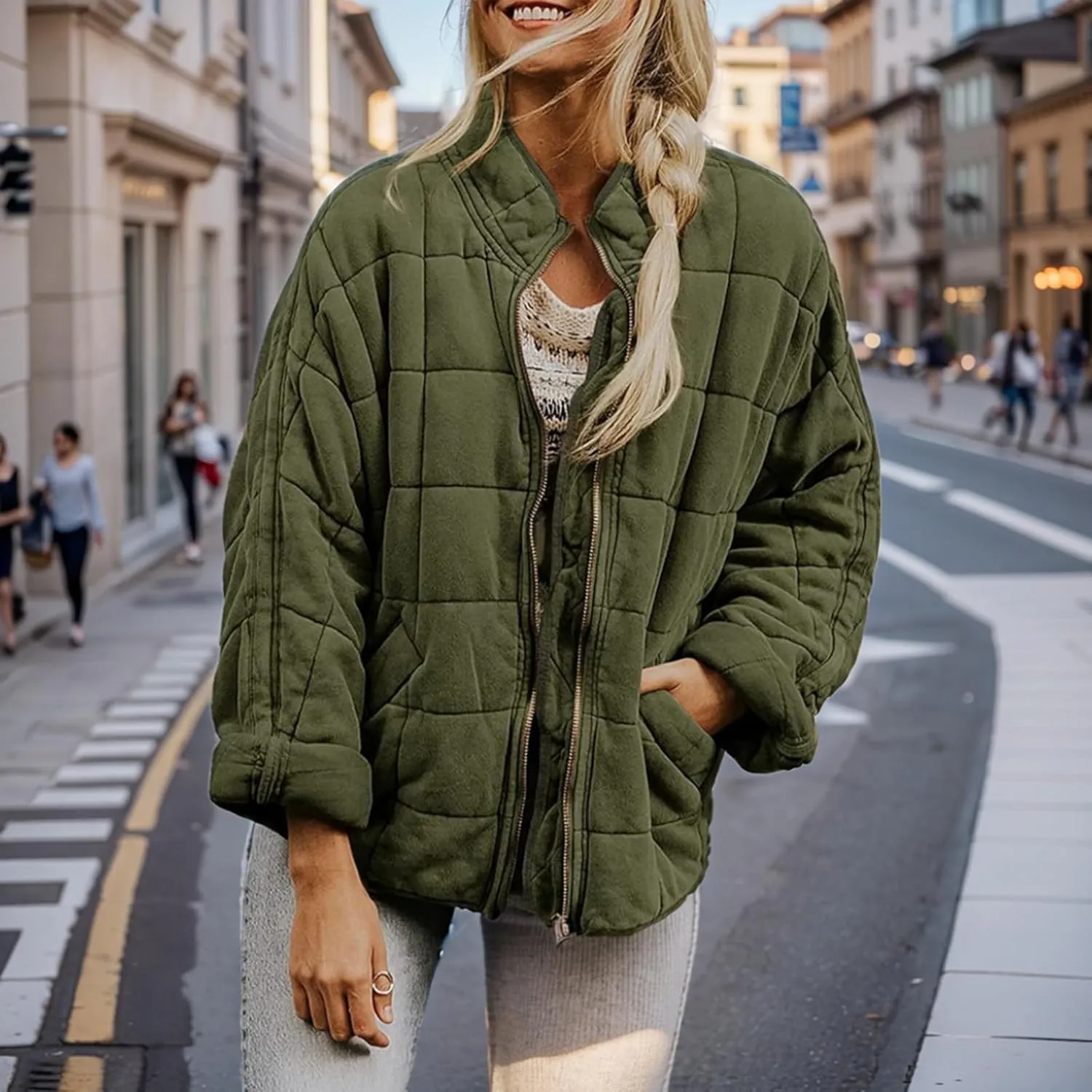 Women's Quilted Lightweight Jackets Puffer Winter Warm Zippper Coats Loose Casual Windproof Outwear Cropped Tops