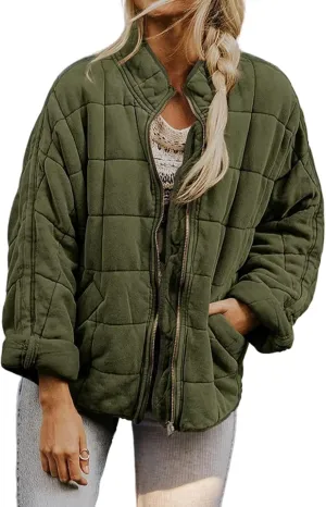Women's Quilted Lightweight Jackets Puffer Winter Warm Zippper Coats Loose Casual Windproof Outwear Cropped Tops