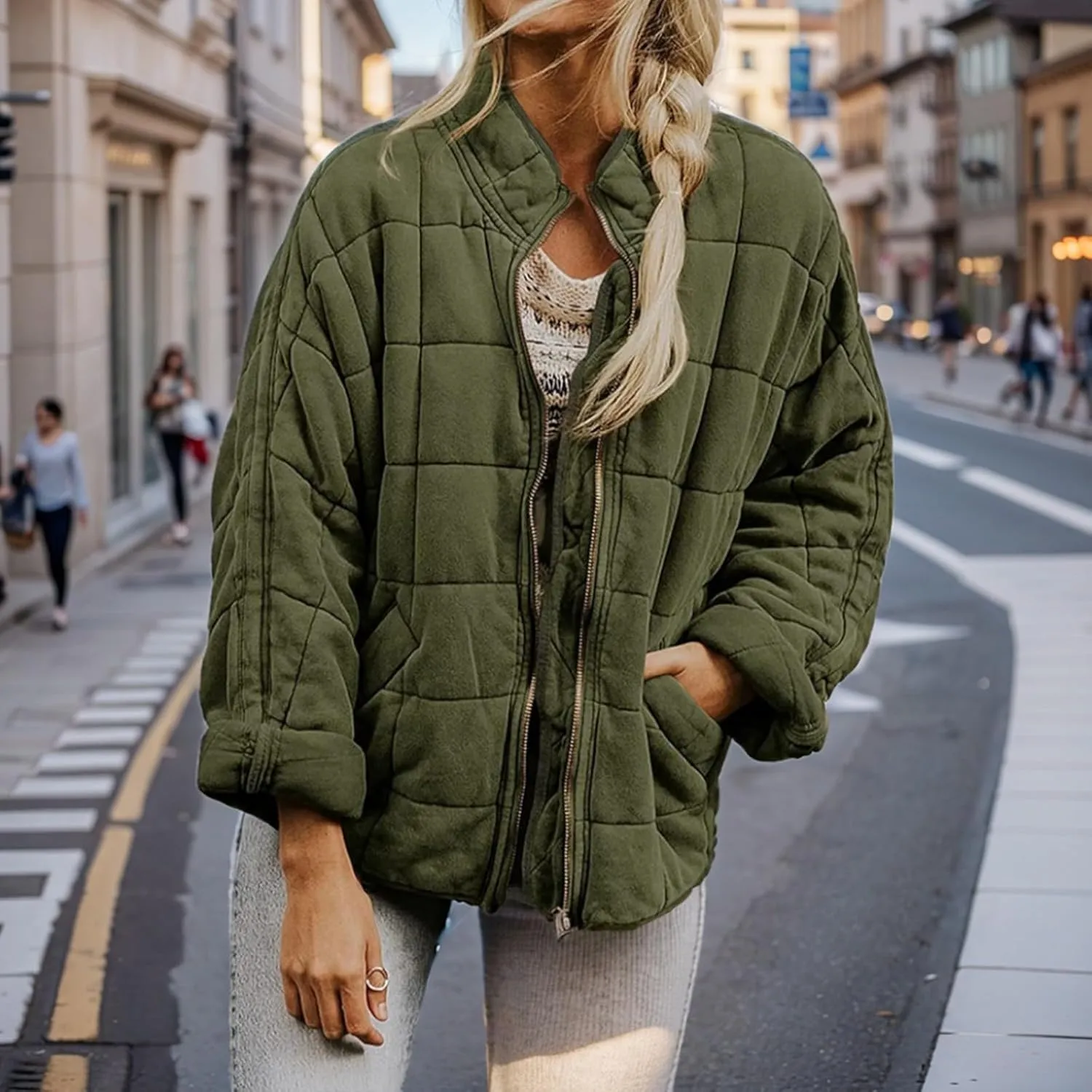 Women's Quilted Lightweight Jackets Puffer Winter Warm Zippper Coats Loose Casual Windproof Outwear Cropped Tops