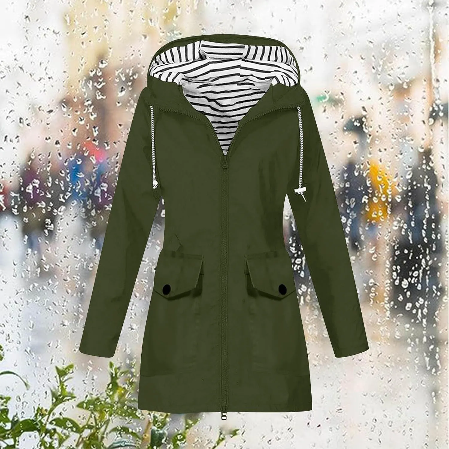 Womens Rain Jacket Waterproof with Hood, Rain Coats for Women Outdoor Lightweight Jackets Fall Athletic Windbreaker