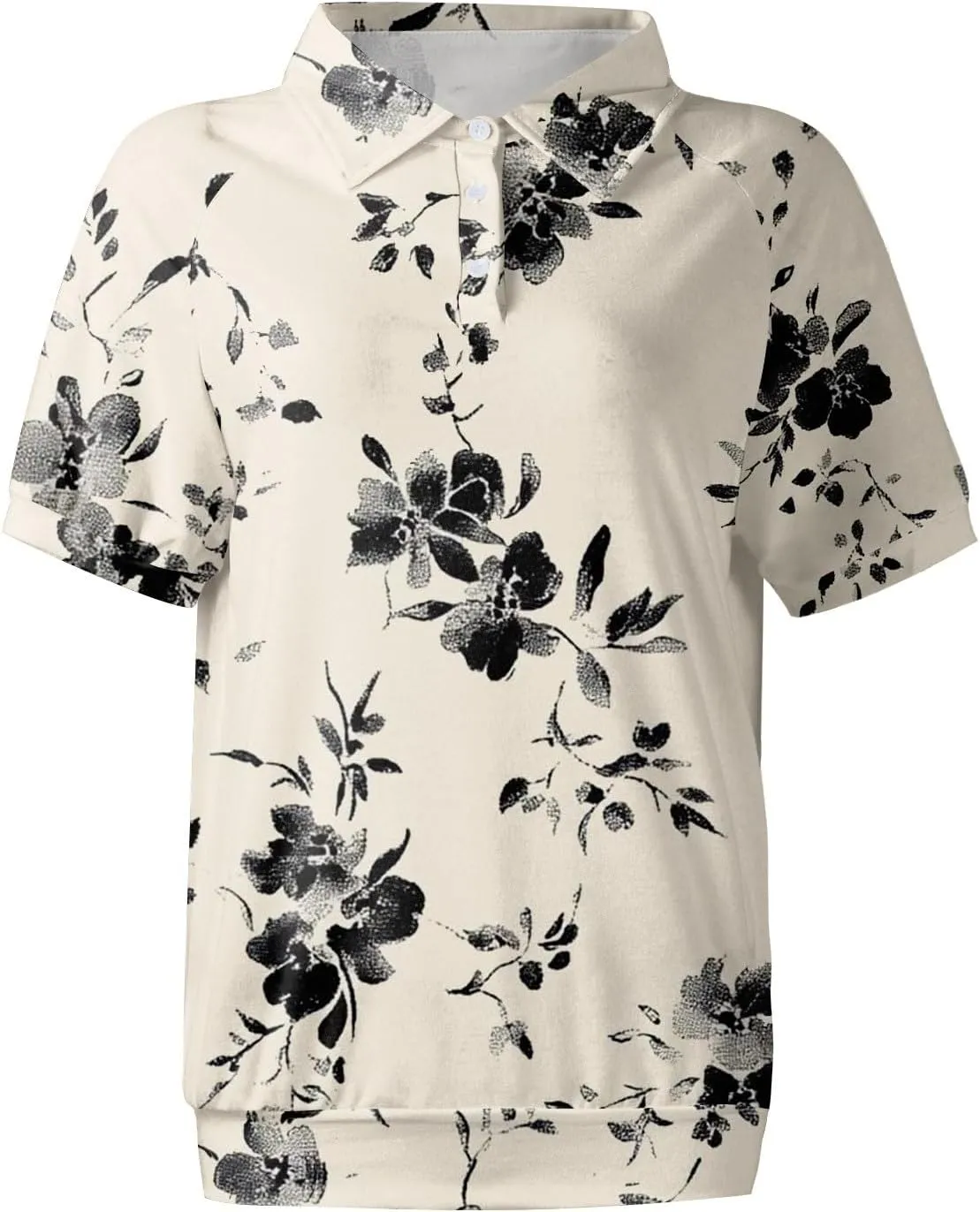Womens Shirts Casual Short Sleeve Summer Tops Trendy Floral Print Blouses Lapel Collared Work Outfits