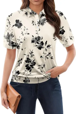 Womens Shirts Casual Short Sleeve Summer Tops Trendy Floral Print Blouses Lapel Collared Work Outfits