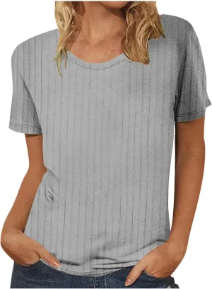 Womens Shirts Textured Short Sleeve Crewneck Casual Lounge Tops Dressy Ribbed Knit Pullover Blouse Shirts Summer Tees