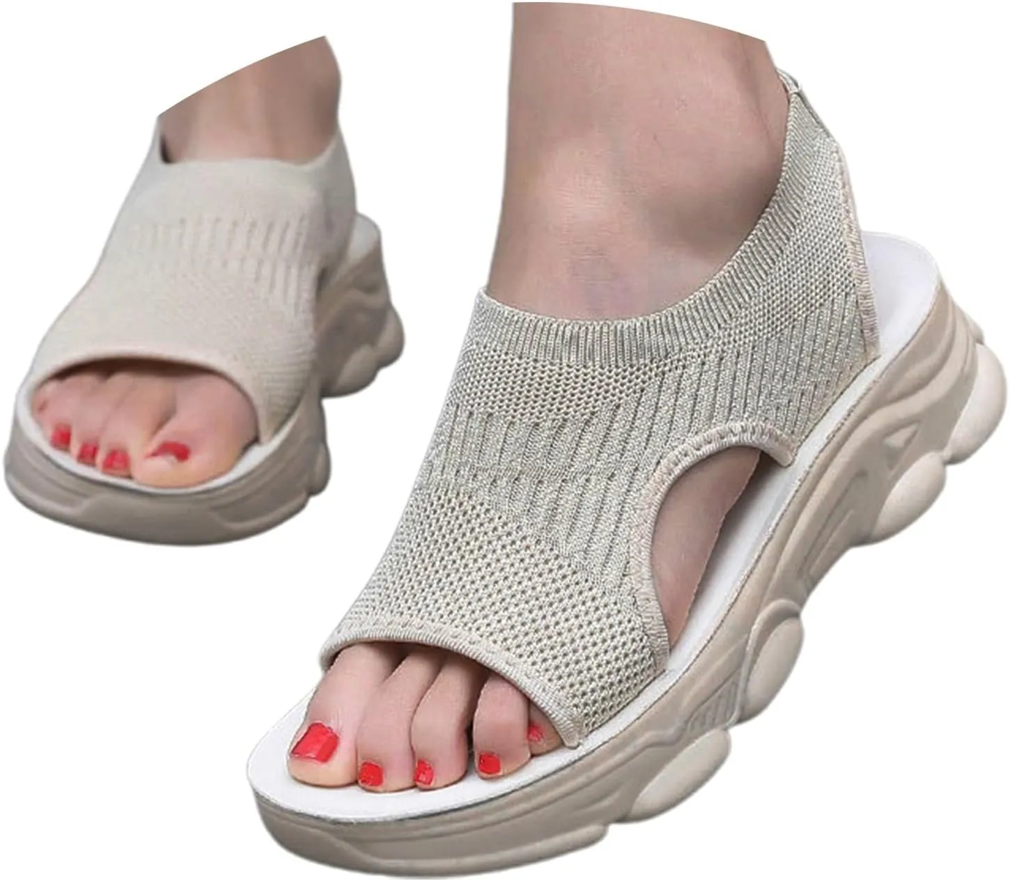 Women's Summer Flat Sandals Comfortable Slip On Beach Shoes Casual Outdoor Walking Vacation Dressy Outfit Lightweight Breathable