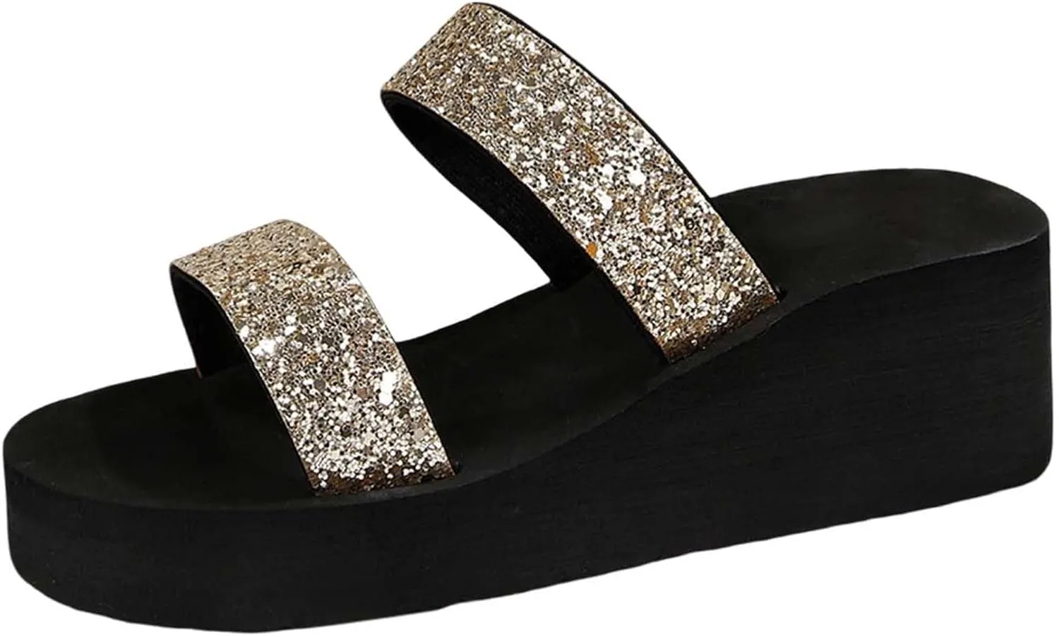 Women's Summer Sandals Open Toe Glitter Slide Shoes with 5-6cm Heel Height for Beach Casual Outfits Skirt Jeans