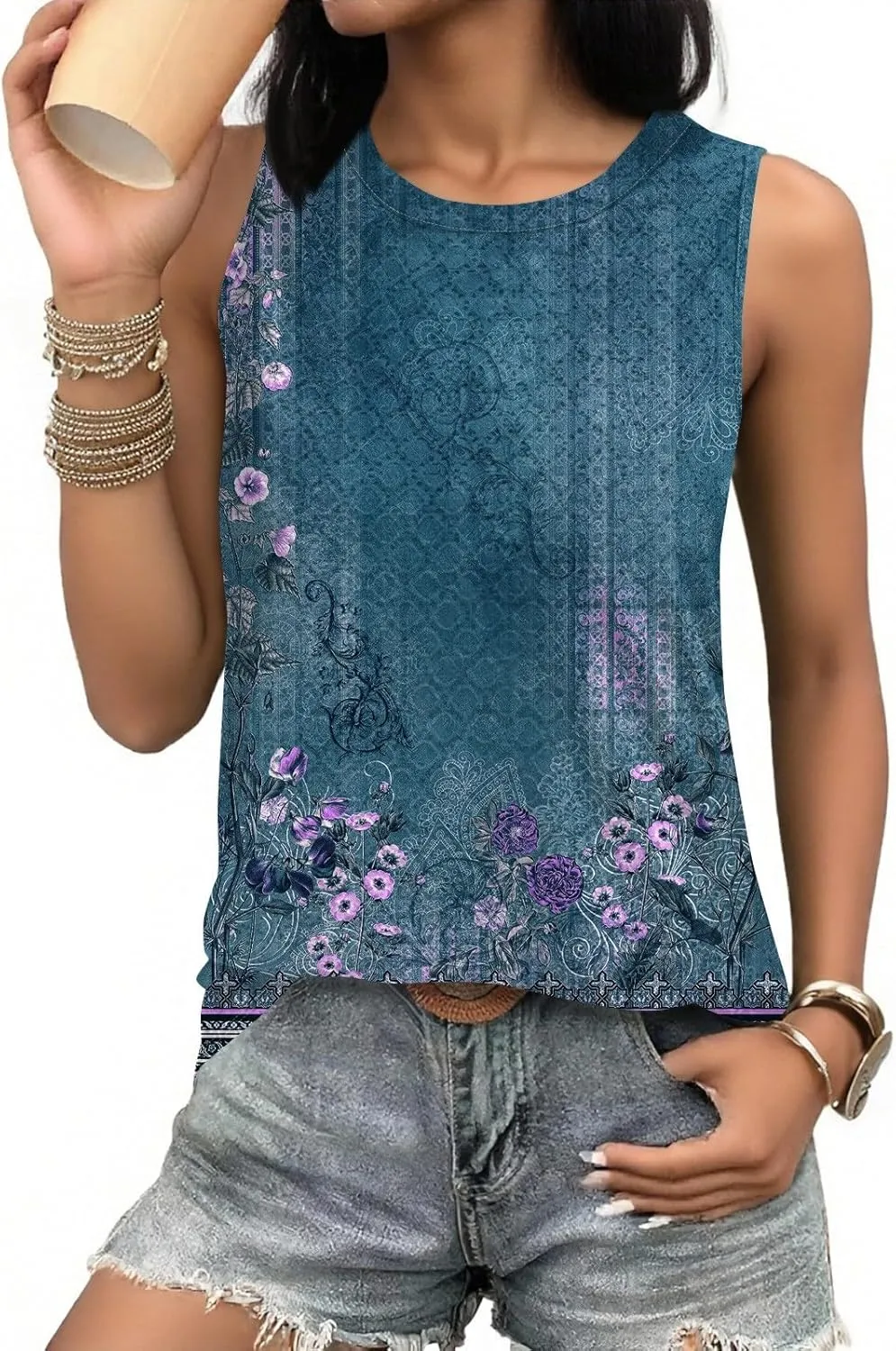 Women's Summer Tank Tops V Neck T Shirts Trendy Sleeveless Basic Tee Loose Fit 2025 Fashion
