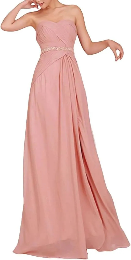 Womens Sweetheart Beading Formal Chiffon Bridesmaid Evening Dress