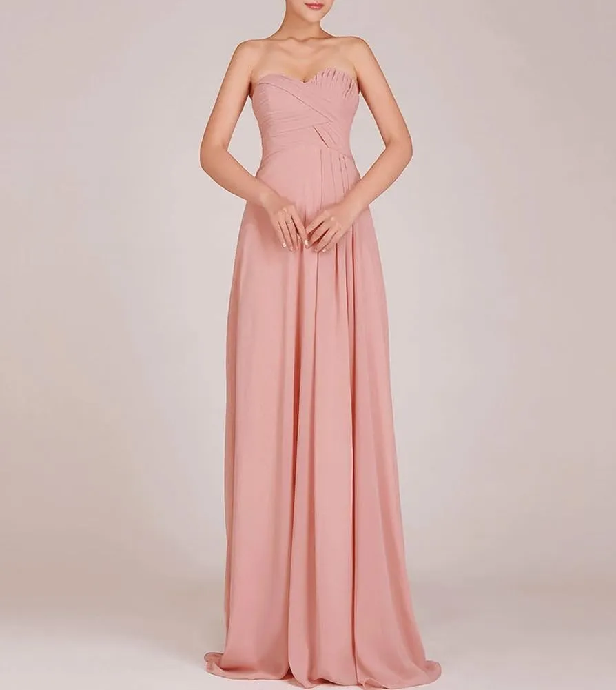 Womens Sweetheart Long Formal Chiffon Bridesmaid Evening Dress