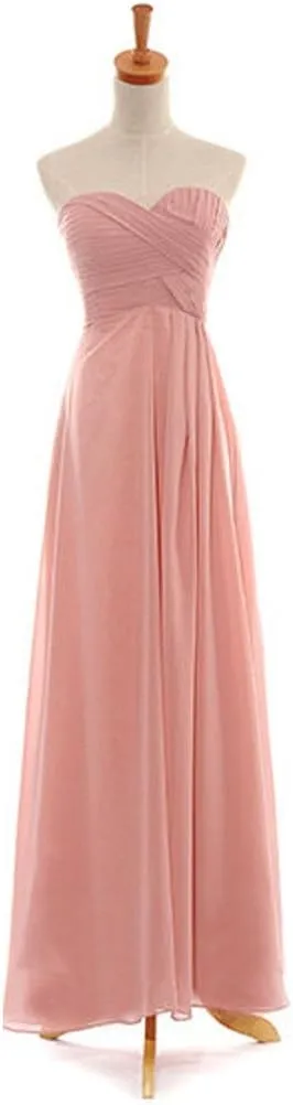 Womens Sweetheart Long Formal Chiffon Bridesmaid Evening Dress