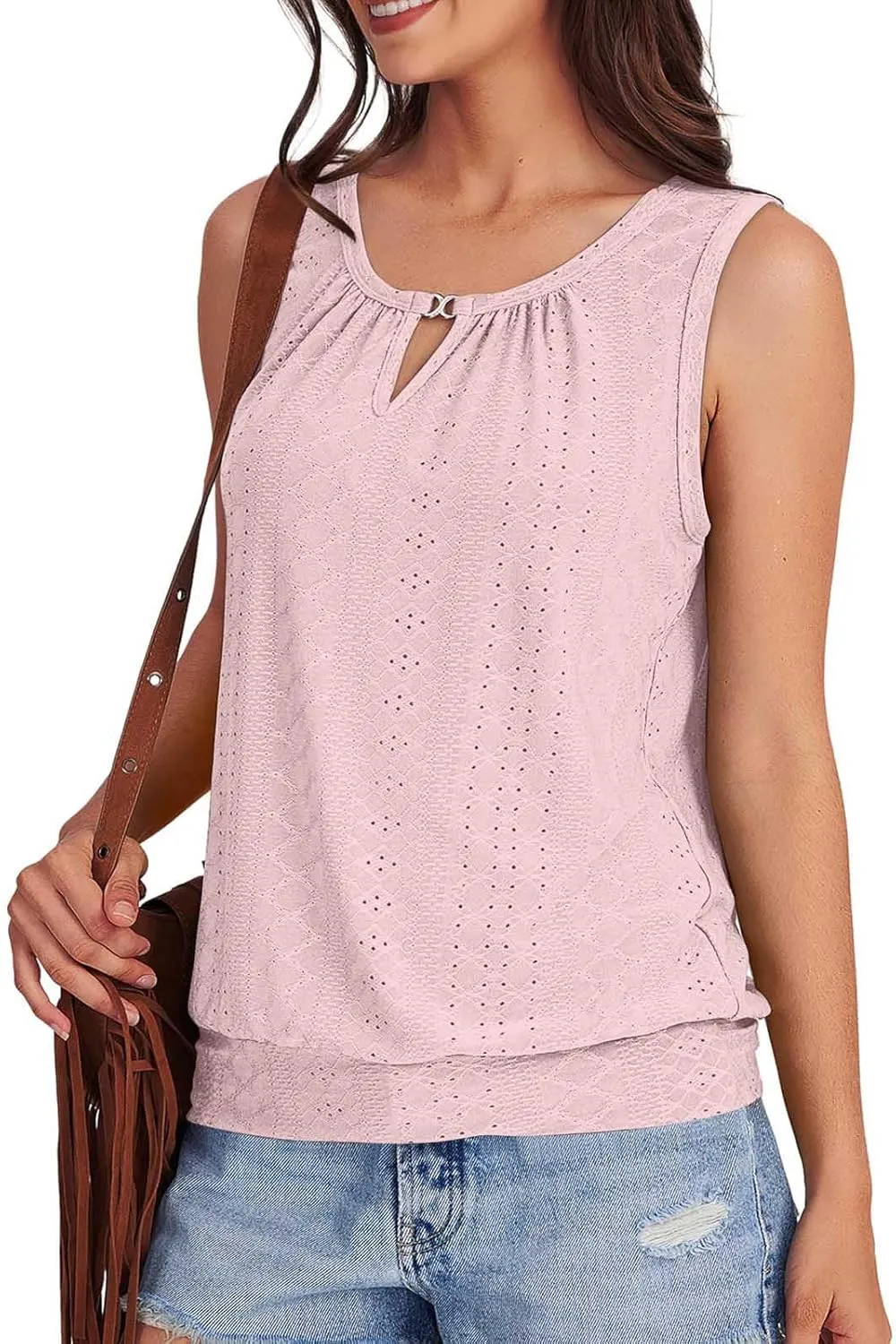 Womens Tank Tops Loose Fit Eyelet Sleeveless Summer Casual Shirts Soft Lightweight Relaxed Fitted Outfits 2025