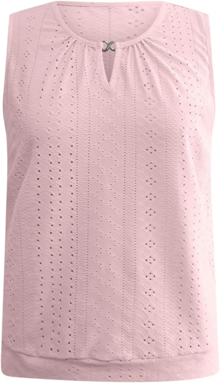 Womens Tank Tops Loose Fit Eyelet Sleeveless Summer Casual Shirts Soft Lightweight Relaxed Fitted Outfits 2025
