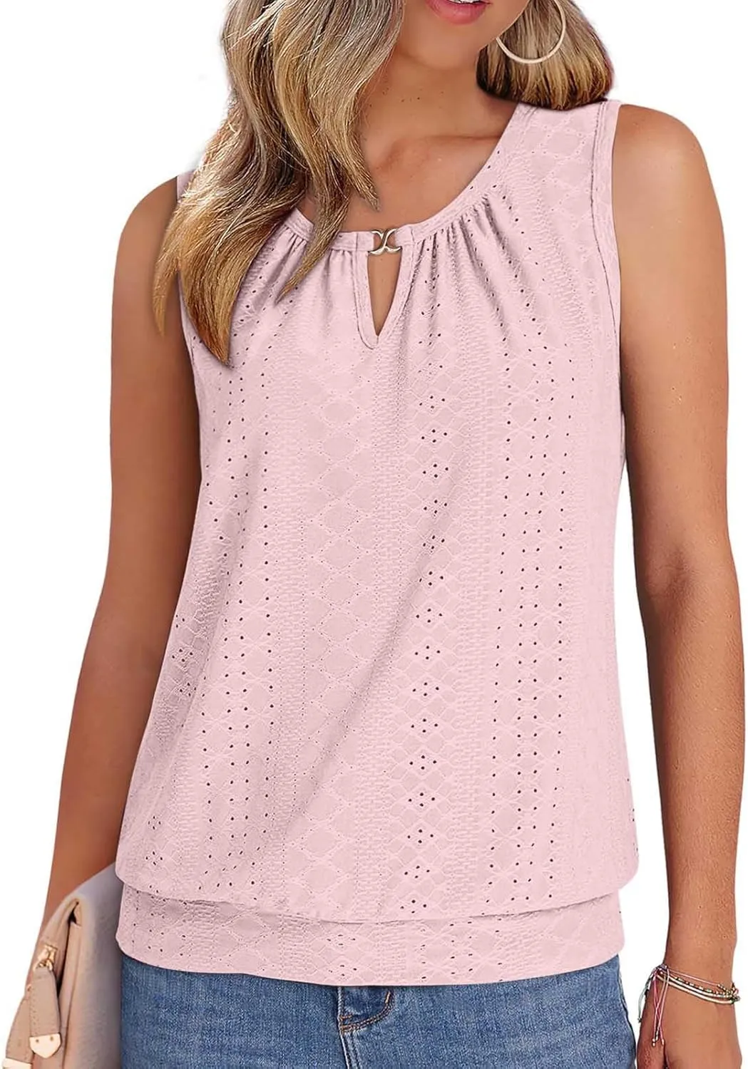 Womens Tank Tops Loose Fit Eyelet Sleeveless Summer Casual Shirts Soft Lightweight Relaxed Fitted Outfits 2025