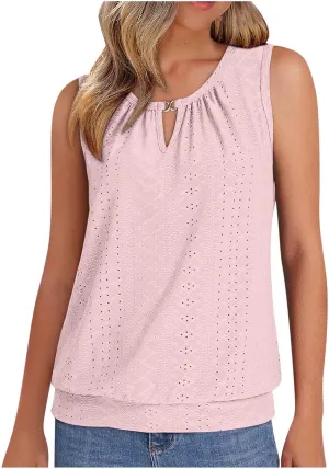 Womens Tank Tops Loose Fit Eyelet Sleeveless Summer Casual Shirts Soft Lightweight Relaxed Fitted Outfits 2025