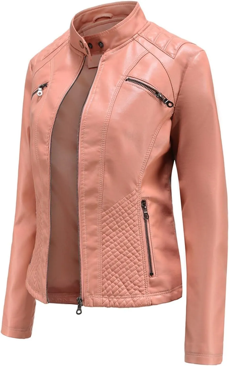 Women's Trendy Faux Leather Jacket Moto Short Jacket Fashion PU Jacket Coat Long Sleeve Zip Up Moto Biker Jackets