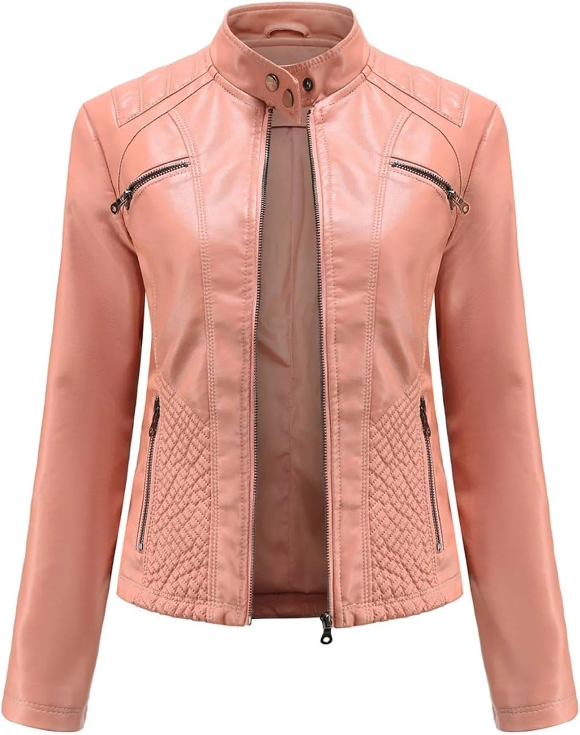 Women's Trendy Faux Leather Jacket Moto Short Jacket Fashion PU Jacket Coat Long Sleeve Zip Up Moto Biker Jackets