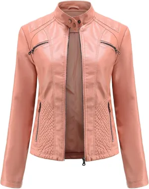 Women's Trendy Faux Leather Jacket Moto Short Jacket Fashion PU Jacket Coat Long Sleeve Zip Up Moto Biker Jackets