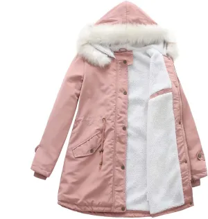 Womens Winter Coats Fleece Wram Lined Parka Thicken Waterproof Trench Long Puffer Jacket Down Coat Faux Fur Hooded