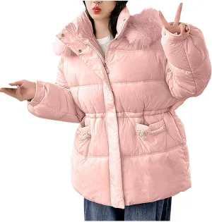 Women's Winter Puffer Coats Warm Windproof Padded Jackets Casual Snow Parka Military Trench Coats With Faux Fur Hood