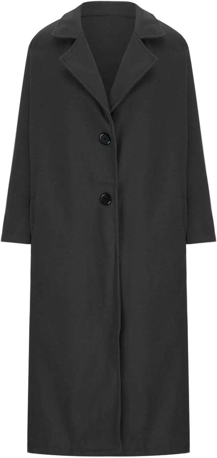 Women's Winter Woolen Coat,Lapel Collar One Button Winter Long Shacket Coat Plus Sized Trench Coat Pockets