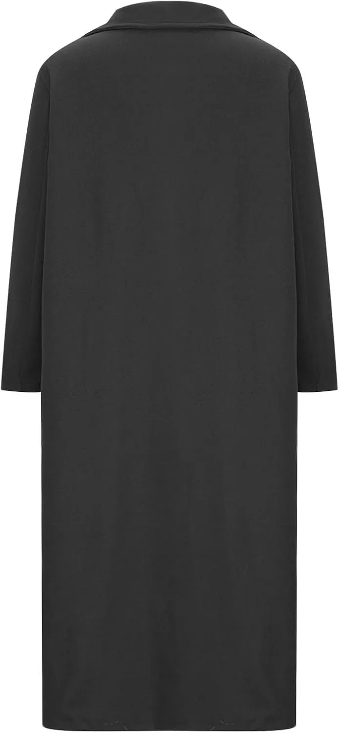 Women's Winter Woolen Coat,Lapel Collar One Button Winter Long Shacket Coat Plus Sized Trench Coat Pockets