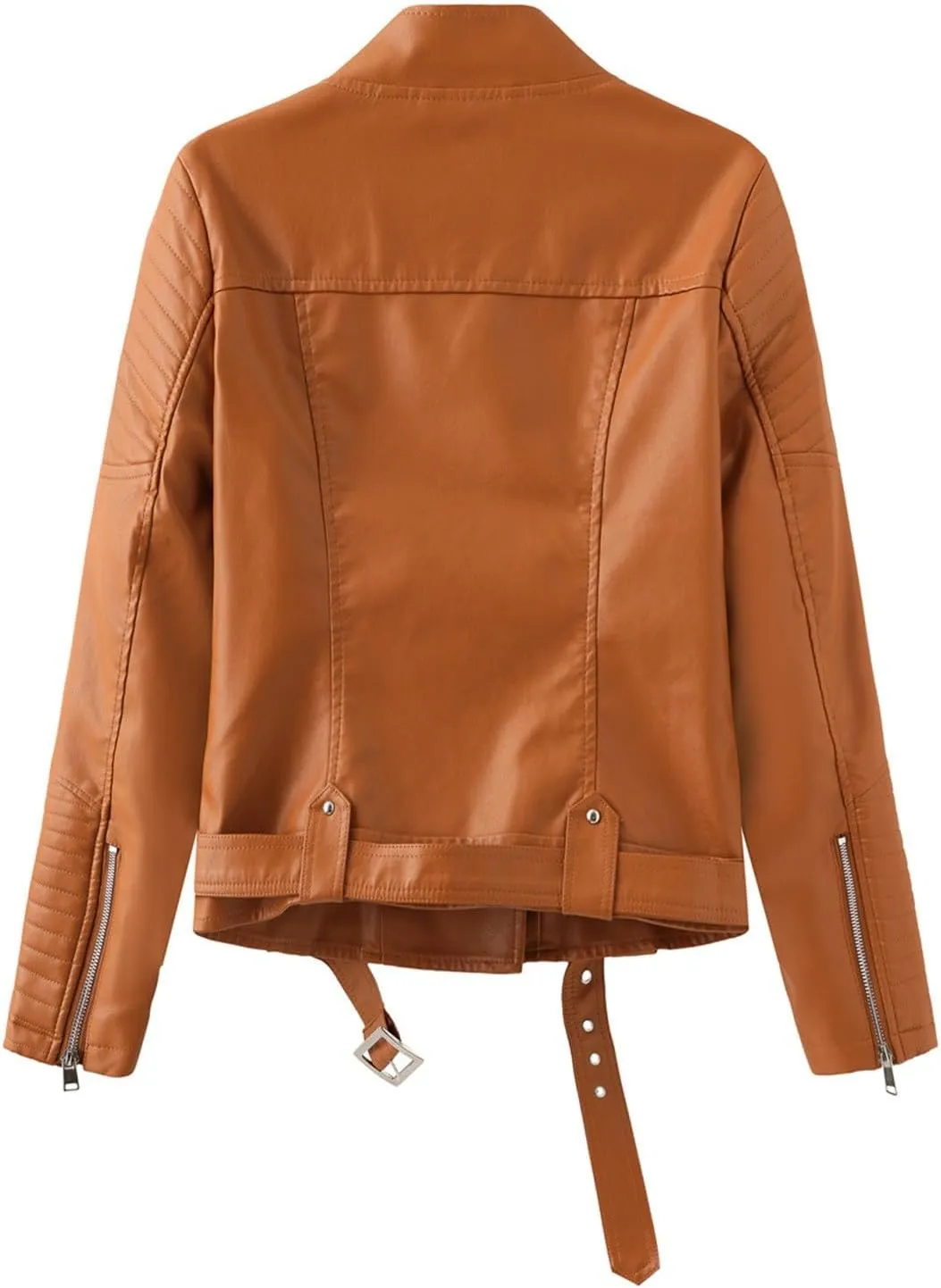 XUNRYAN Womens Fashion Faux-Leather Jackets Long Sleeve Coat Stand Collar Lapel Motorcycle Short PU Slim Fit Coat