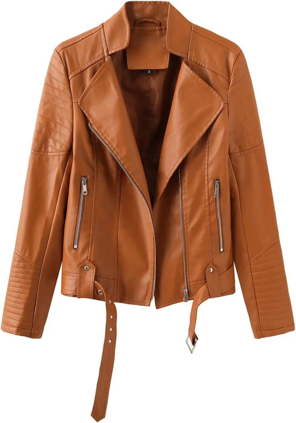 XUNRYAN Womens Fashion Faux-Leather Jackets Long Sleeve Coat Stand Collar Lapel Motorcycle Short PU Slim Fit Coat