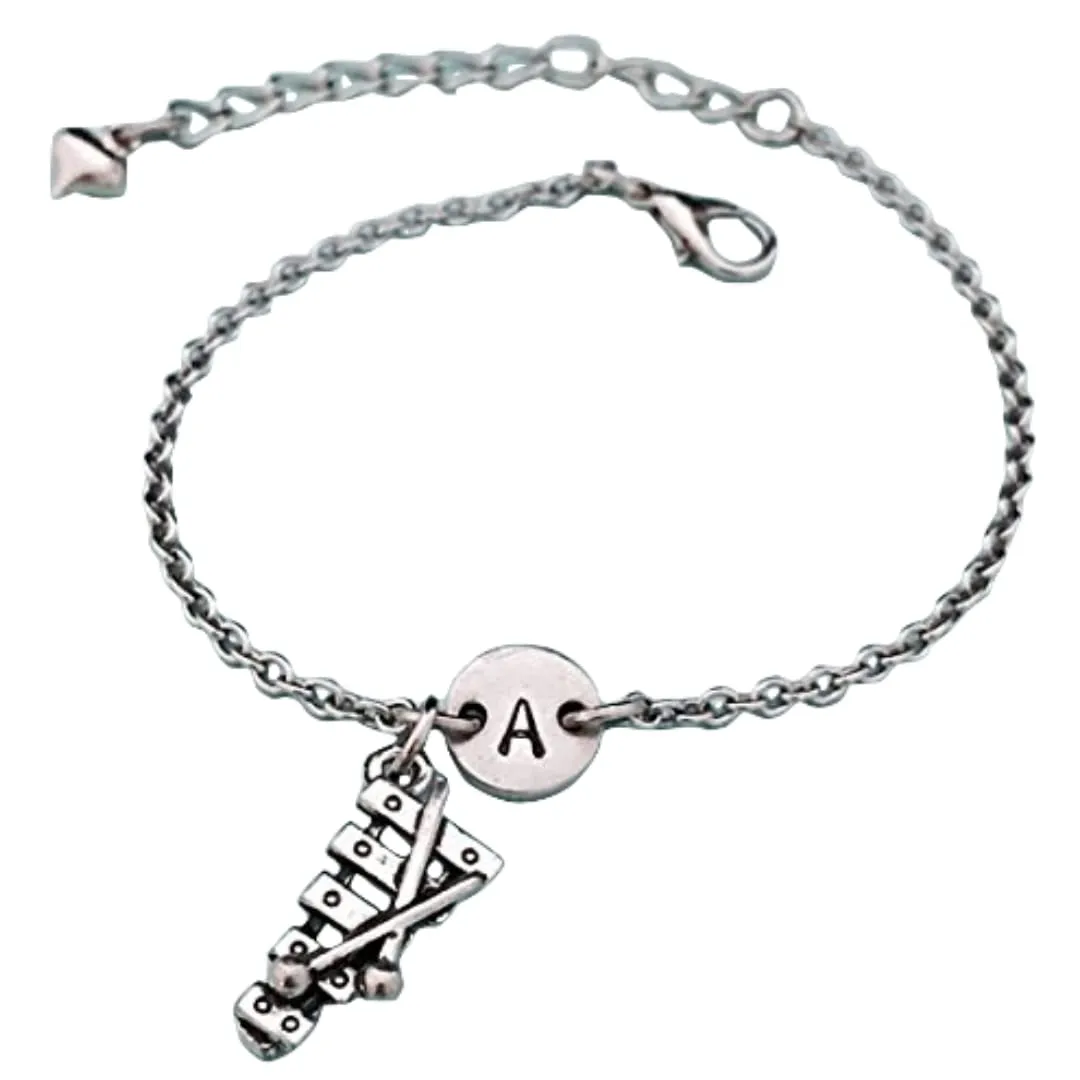Xylophone charm bracelet, xylophone charm, adjustable bracelet, musical instrument, personalized bracelet, initial, monogram