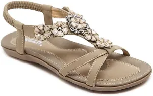 Yenktwei Women's Bohemian Dressy Sandals Casual Summer Flat Sandals Ankle Strap Comfortable Beach Shoes With Arch Support